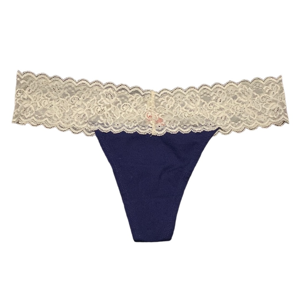 NWOT Splendies Cotton & Lace Thong Panties, Navy & White, XL